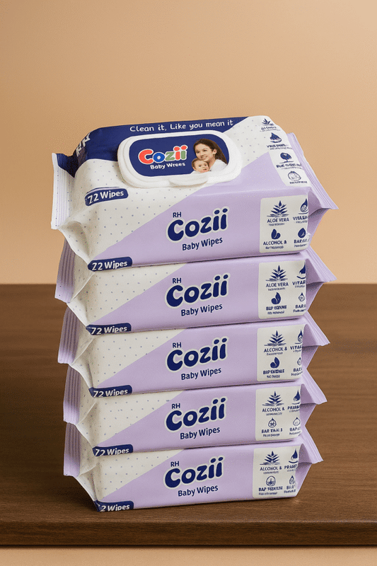 Cozii Baby Wipes – 72 Ultra-Soft Wipes with Aloe Vera (Pack Of 5)
